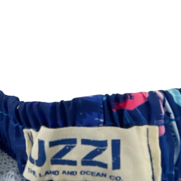 UZZI Boys Swim Trunks Blue & Pink Palm Tree Print L Quick-Dry Elastic Waistband - Picture 3 of 8